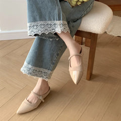 Shoes Woman's Slippers Pointed Toe Slides Silver Cover Flat Scandals Bling Slippers Cover Toe S