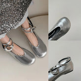 Sandals Mary Jane Flats Dupe Silver Black Gold Big Size Ankle Strap Round Toe Ballerinas Shoes