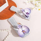 Brand Shoes Elegant Flowers Design Slippers Casual Outer Wear High Heel Slides