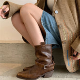 Ankle Boots Genuine Leather Chunky High Heels Shoes
