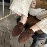 Ballet Flats Shoes Suede Leather Lace Up Casual Loafers Flats Heels Street Office Lady Loafers Shoe