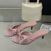 Silk Butterfly Knot Sandals Shallow Open Toe Thin Low Heels Mules Slides Shoes Zapatos Mujer