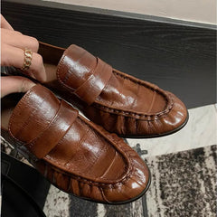 Pleated Design Loafers Comfort Low-Heel Flats