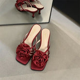 Red Rose Handmade Flower Sandal Heels Wedding Shoes Bride Shoes Design Pumps