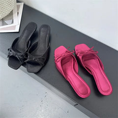 Butterfly-kont Slippers Elegant Square Toe Party Dress Sandals Low Heels Shoes Large Size 43