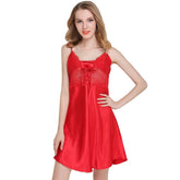Lace Faux Silk V-neck Nightgown