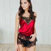Lace Patchwork See-Through Satin Pajama Sets