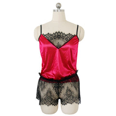 Lace Patchwork See-Through Satin Pajama Sets
