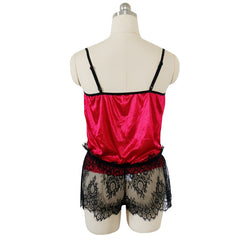 Lace Patchwork See-Through Satin Pajama Sets