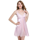 V-neck Floral Sleeveless Silk Nightgown
