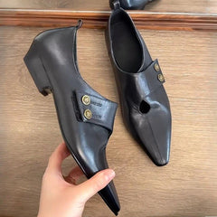 Low Heel Loafers Retro Pointed Toe British Style Small Leather Shoes Elegant Brand Mary Jane Shoes