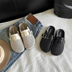 Mesh Platform High Heels Weave Slippers Hollow Sandals Mules Woman Fad Beach Loafers Slides Dress