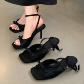 Black Footwear Thin Heels Shoes Butterfly-Knot Shallow Heels Shoes Sandals