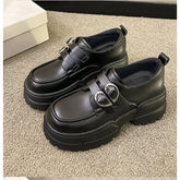 Loafers High Platform 7CM Shoes Thick Sole PU Leather British Metal Buckle Simple Mary Jane Shoes