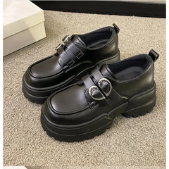 Loafers High Platform 7CM Shoes Thick Sole PU Leather British Metal Buckle Simple Mary Jane Shoes