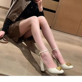 Rivet High Heel Sandals Woman Chunky Heel Sandals Heel Hollow High Heel Shoes Big Rivet Shoes