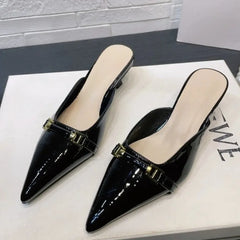 Pointed Toe Shoes Leather Shallow Mouth Comfortable Casual High Heel Sandals Slippers35-40
