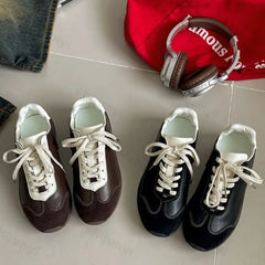Retro Design Casual Flat Casual Sports Single Shoes Shallow Mouth Versatile Comfortable Lace Up Sneakers