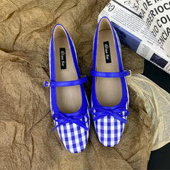 High Quality Checkered Design Mary Jane Shoes Inner Height Increase Flat Ballet Shoes Comfortable Soft Bottom