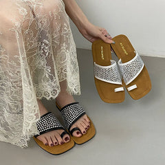 Rhinestones Flats Slippers Shoes Beach Flip flops Slides Flats Sandals Shoes