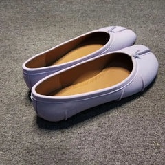 Split Toe Ballet Flats Tabi Shoes Casual Slip-on Loafers Pleated Leather Espadrilles Zapatillas Mujer