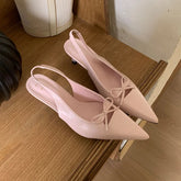 Butterfly-Knot Medium Heels Pumps Shoes Slip Pointed Toe Thin Heels Sandals Shoes