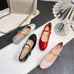 Shiny PU Leaather Flats Mary Janes Shoes Red Elegant Basic Pointed Toe Loafers Daily Casual Black Shoes