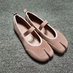 Split toe Faux suede Patchwork Tabi Ballet Flats Mary Janes Walking Loafers Casual Girls Dance Shoes
