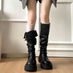 Platform Thick Bottom Woman Knee High Boots Shoes Elegant Belt Buckle Knight Booties