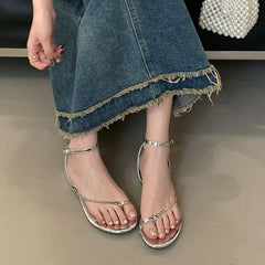 Metal Chain Flats Sandals Shoes Round Toe Flats Sandals Flip flops Shoes