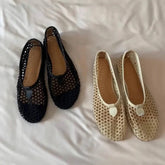 Korean style round-toe braided openwork flat low-cut single shoes
