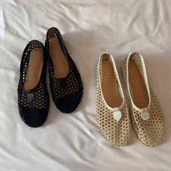 Korean style round-toe braided openwork flat low-cut single shoes