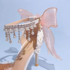 Lolita Brode Shoes Pearl Rhinestone Pink High Heels