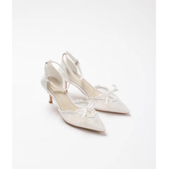 and pointed hollow lace bow low-heeled wedding shoes thin high-heeled banquet dress small size sandals