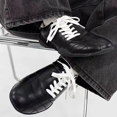 Black Casual football Style Sneakers Flats Chic Shoelaces Comfy Walking Shoes Woman Trainers High Quality