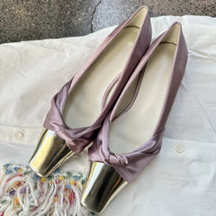 Metal Square Head Pumps Satin Flat Shoes Party Purple Comfy Casual FashionMueller Shoes