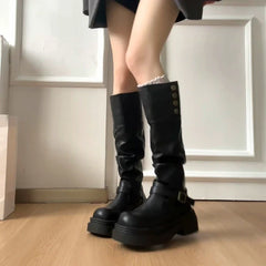 Platform Thick Bottom Woman Knee High Boots Shoes Elegant Belt Buckle Knight Booties