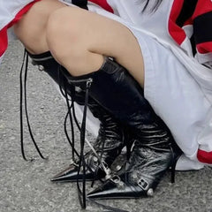 Chelsea Boots Pointed Toe High Heels Shoes Stilettos Knee High Boots Pumps Motorcycle Botas