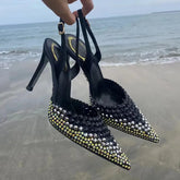 Rhinestones Gradient Slingbacks Bling Crystal Banquet Stiletto High Heels Party Prom Shoes