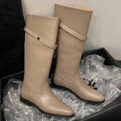 genuine leather slip-on flats knee high knight boots casual long shoes
