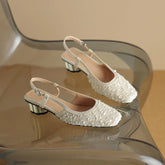 Blingbling square toe slingbacks strange heel slip on