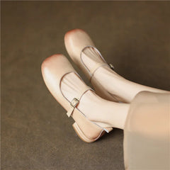 Vintage Round Toe Low Heels Genuine Leather Casual Office Working Shoes Woman Retro Style