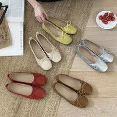 Flats Soft Leather Eelgant Brand Round Toe Shallow Slip On Casual Ballet Shoes