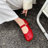 Mary Jane Genuine Leather Shoes Hand Stitch Casual Streetwear Ballet Flats Leopard Red Cute Shoes Loafers
