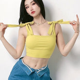 Solid Yoga Crop Top Athletic Vest Gym Shirt Sportswear