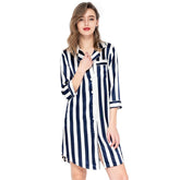 Stripe Stain Faux Silk Loose Night Robe