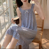 Suspender Print Loungewear Student Loose Bow Foam Pajamas Loungewear Nightdress