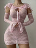 Trendy See Through Lace Ruffles Shoulder With Long Gloves Sleepwear