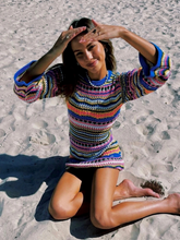 Zig Zag Crochet Knit Dress - Blue