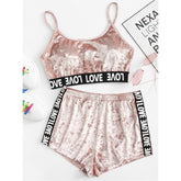 Velvet Crop Tops and Panties Sling Sleepwear